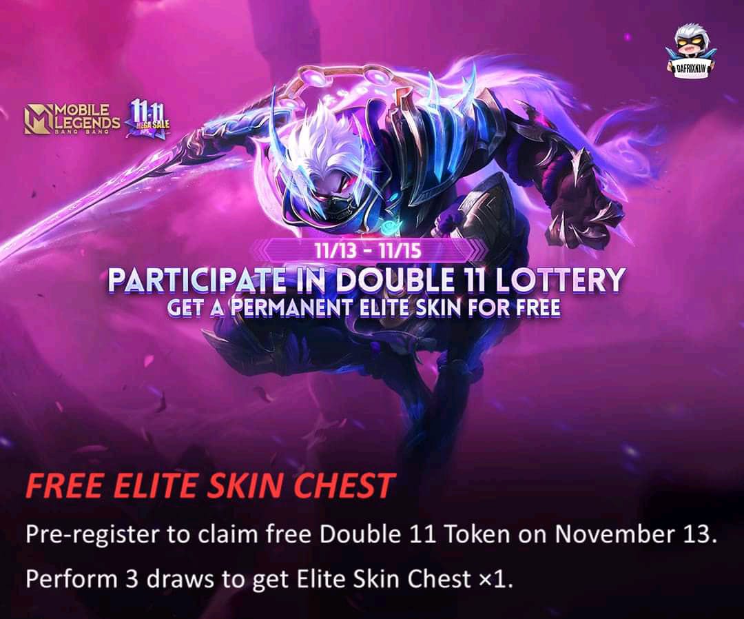 Event Double 11 Lottery Mobile Legends (ML), Gratis Skin Elite!